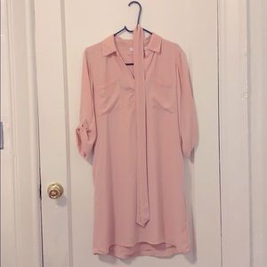 Millennial pink button down shirt dress with belt